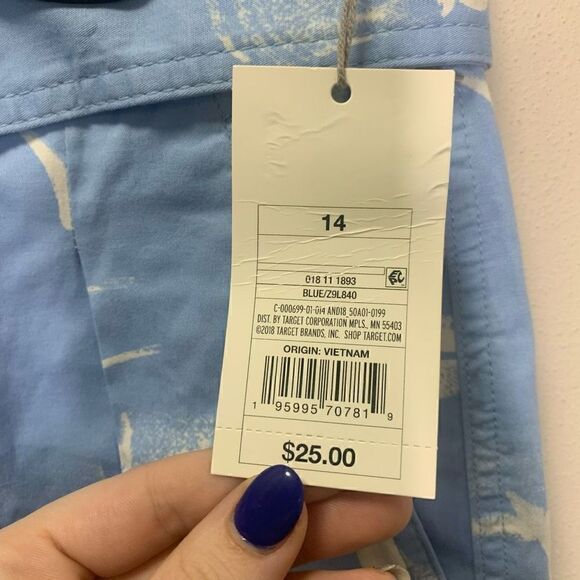 A New Day 14 blue white shorts NWT tie waist (H1) - Picture 3 of 9